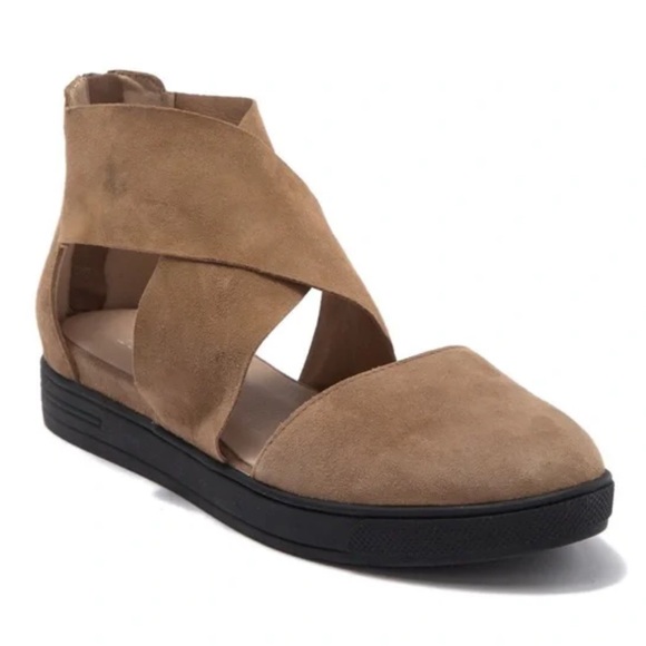 EILEEN FISHER-Calia-Light Brown Suede Platform Sandals-Back Zip-Sz 9-Near Mint - Picture 1 of 9